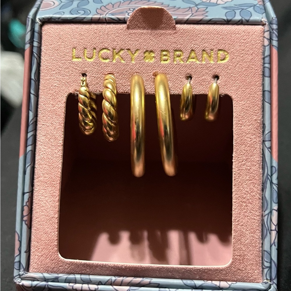 Luck Brand 3 Pairs of Gold Hoops